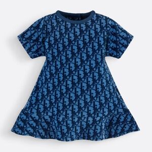 Dior, A-Line Velvet Jacquard Logo  BabyDress, Blue, size 9 months